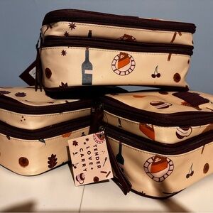NWT Set of 3 Cream and Brown makeup Bags